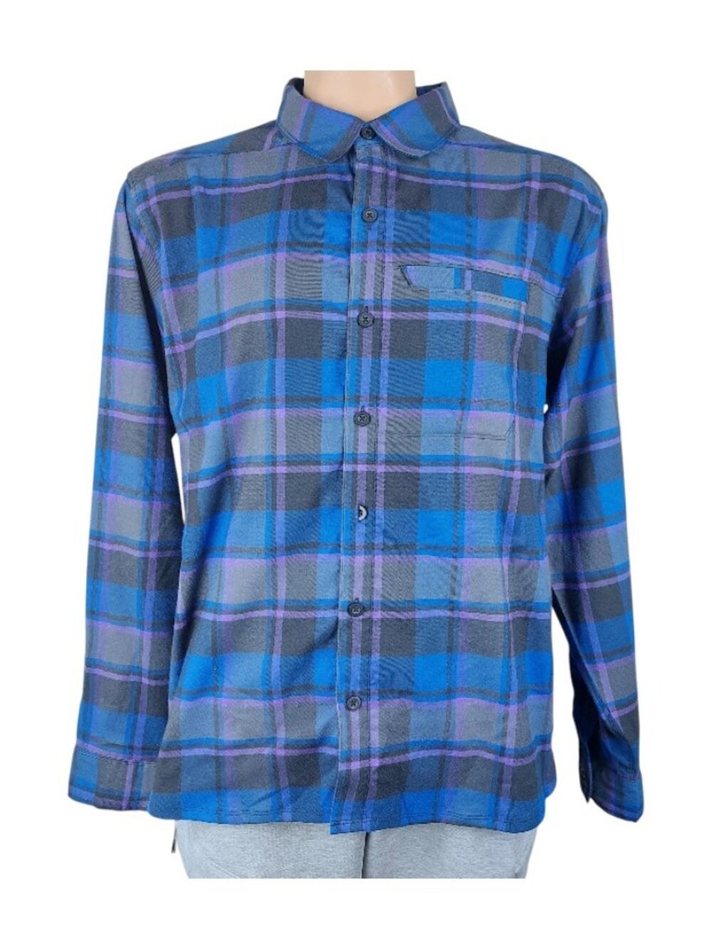 Mountain Hardwear Men's Navy Pink Plaid Long Sleeve Button-Front Shirt Size XL